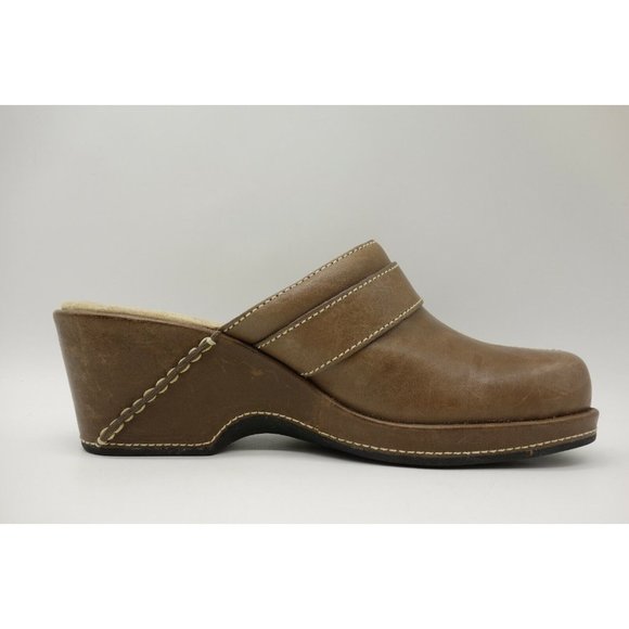 Clarks Artisan Brown Leather Split Toe Slide Heel Mules Shoes Women's 7.5 M - Picture 6 of 11